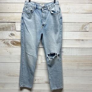We The Free Jeans Womens 29 Blue Button‎ Fly High Rise Straight Leg Distressed